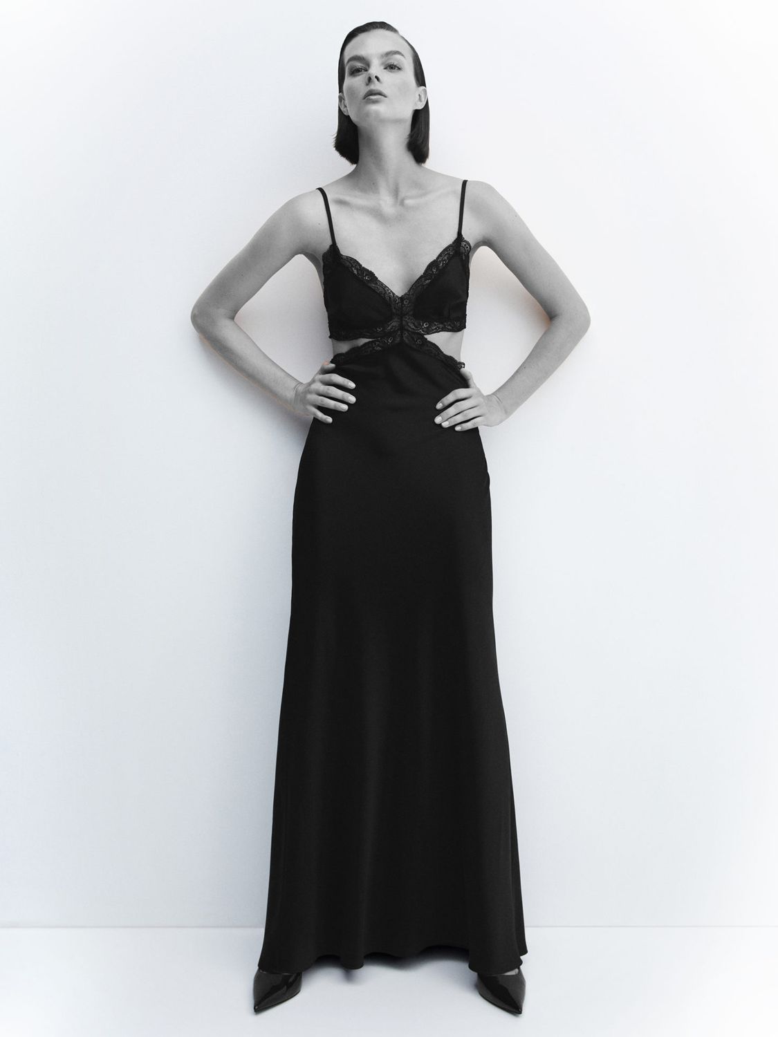 mango lace trim dress MANGO - Asymmetrical lingerie-style Dress Black
