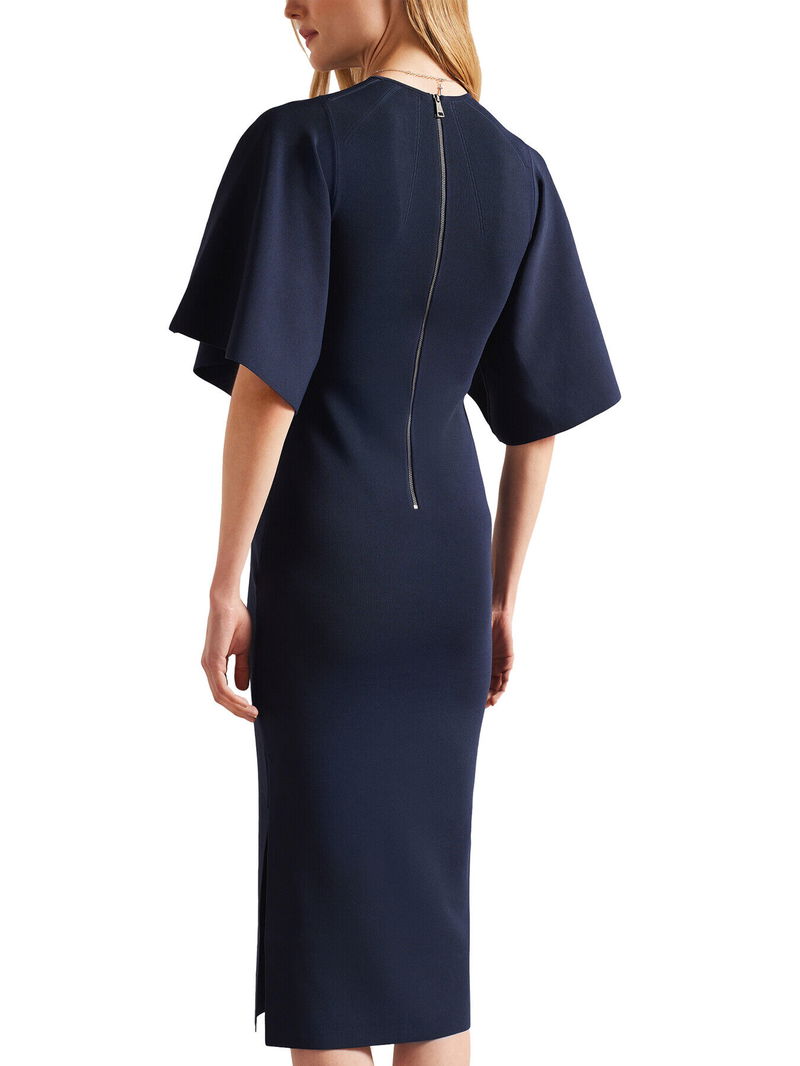 ted baker lounia fluted sleeve knitted bodycon midi dress 53% off EMBELLISHMENT_Feather