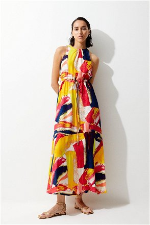 Curved Waist Maxi Dress - Multi, Moire Bloom