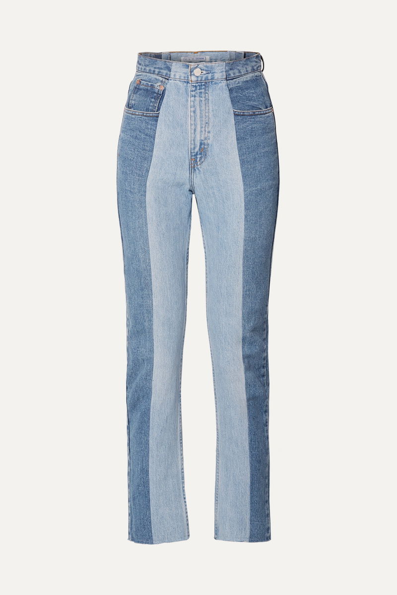 DENIM The Twin Two-Tone High-Rise Straight-Leg Jeans endource