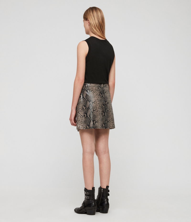 ALLSAINTS Lena Oba Leather Skirt in Snake Grey | endource