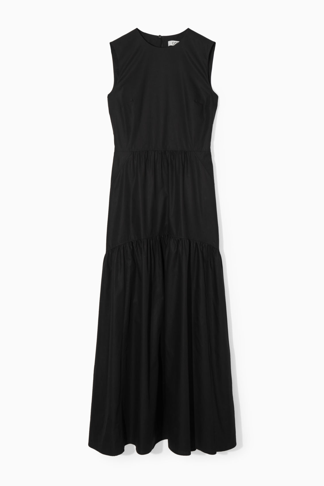 COS Open-Back Tiered Midi Dress in BLACK | Endource