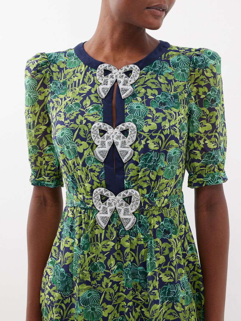 SALONI Jamie Crystal-Bow Silk Midi Dress | endource SALONI Jamie Crystal-Bow Silk Midi Dress | endource