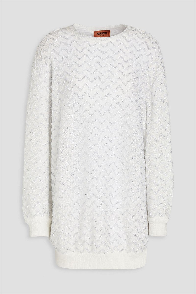 MISSONI Sequin-Embellished Crochet-Knit Sweater in White