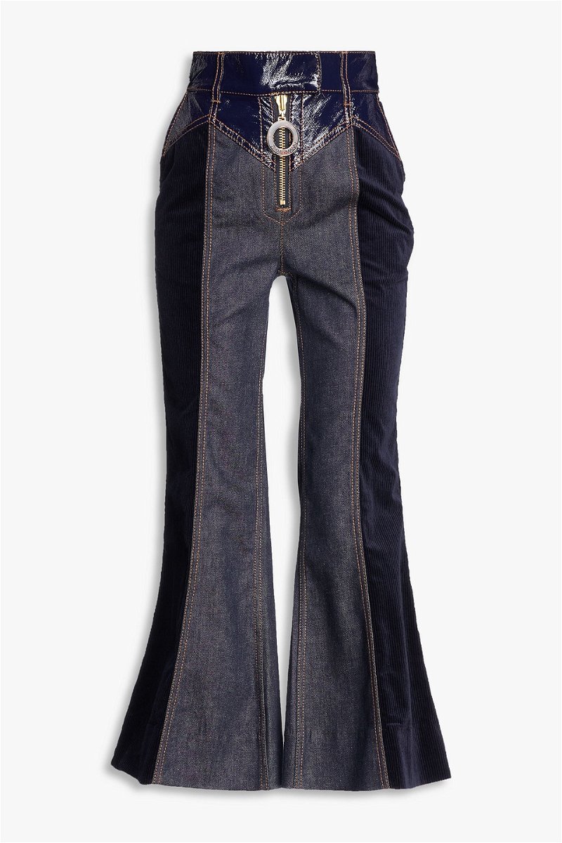 Corduroy-Panelled High-Rise Kick-Flare Jeans