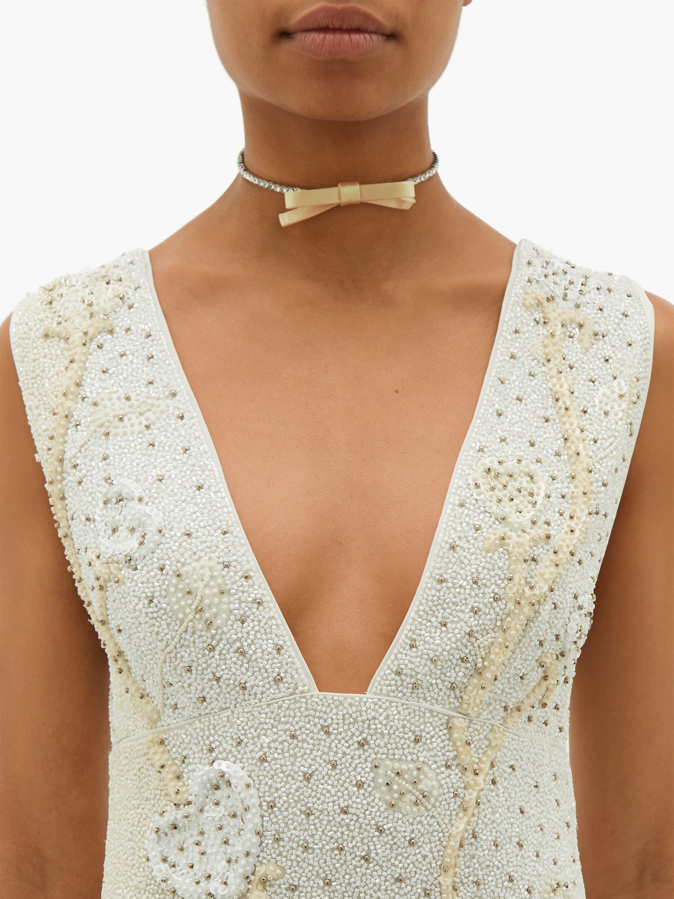 GANNI Tie-Back Floral Beaded-Crepe Mini Dress | endource