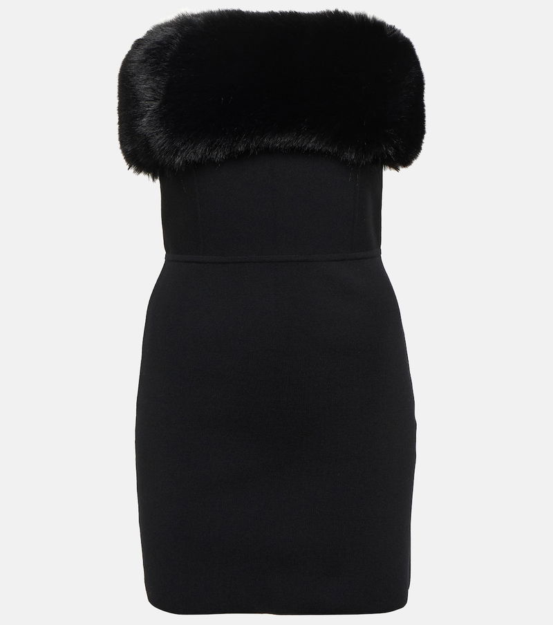 SAINT LAURENT Animal-Free Fur-Trimmed Minidress | endource