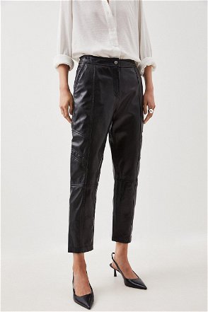 Petite Leather Button Detail Pants | Karen Millen