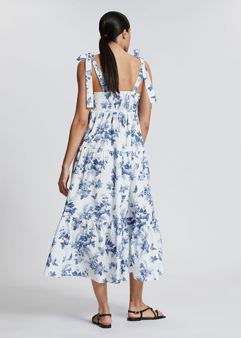 & OTHER STORIES Tiered Babydoll Midi Dress in Light Blue/White Floral ...