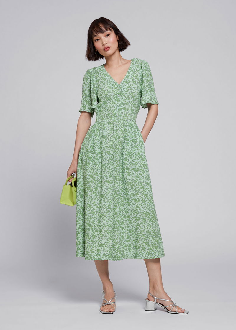 night midi dress Ulla Johnson | Women's Georgia Cotton Midi Dress in Floral Sleeveless Boat Neck Dress Size 0 | Evening Dress | Wedding Guest Dresses