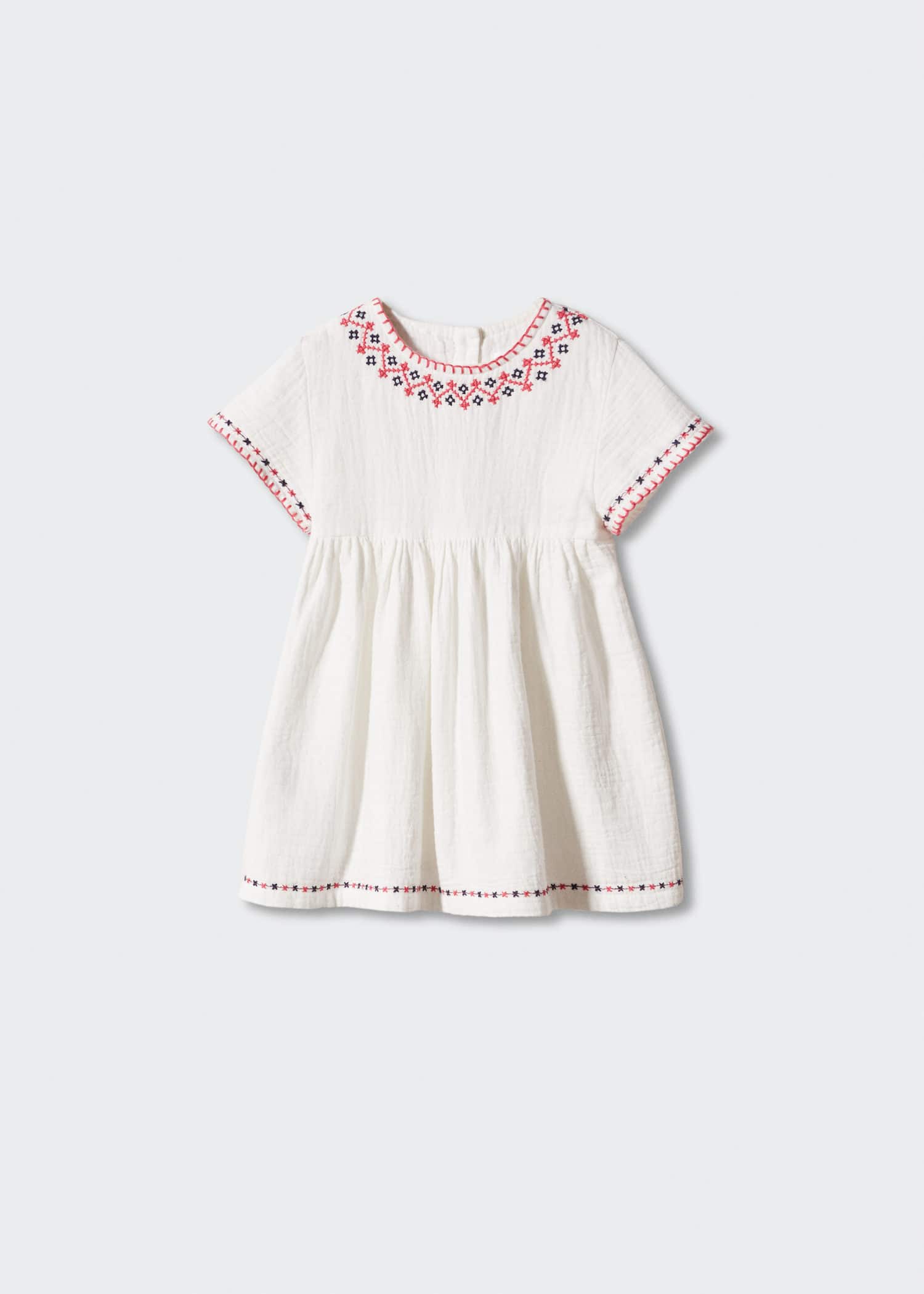 MANGO Embroidered Cotton Dress in White Endource