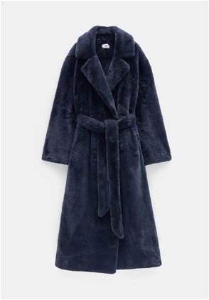 HUSH Jolene Faux Fur Belted Coat in Charcoal