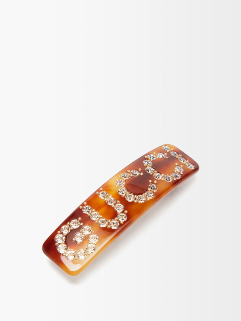 GUCCI Crystal-Logo Tortoiseshell-Acetate Hairclip | endource display picture 1