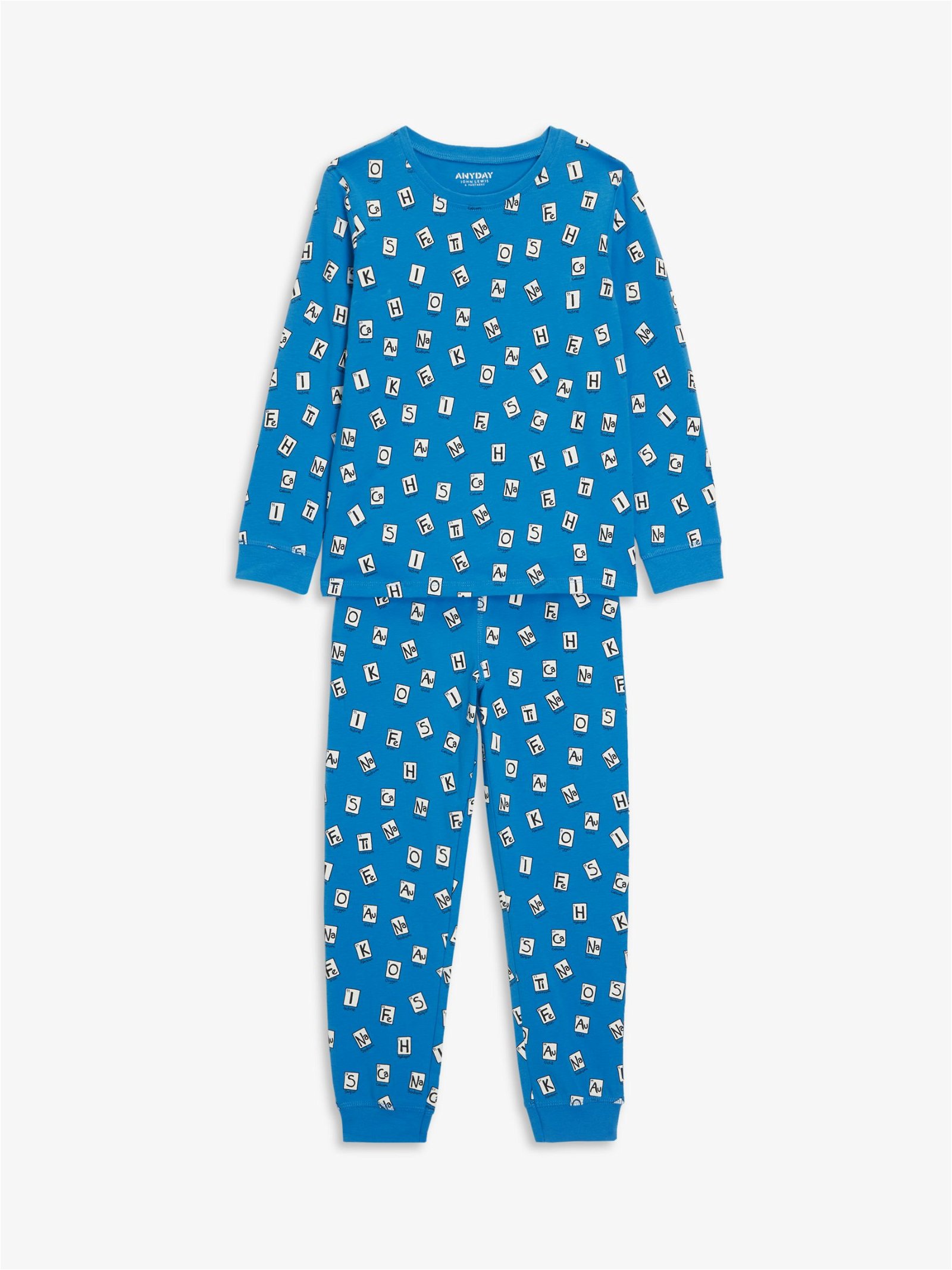 John Lewis Kids' Pointelle & Brushed Cotton Pyjama Set, Blue/Multi, 5 years