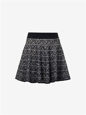 Balmain Flared-Hem Frayed-Trim Woven Mini Skirt in NOIR OR
