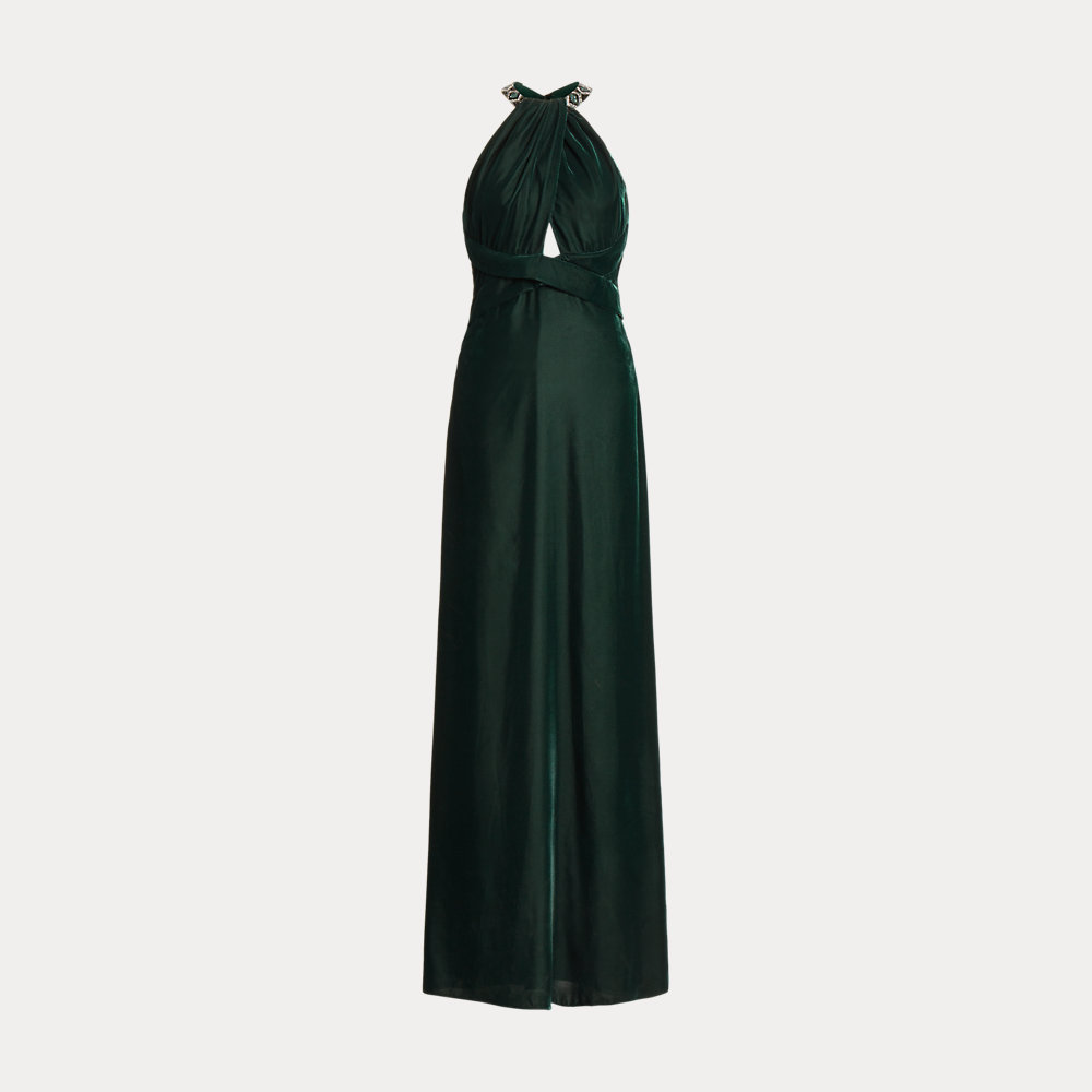 LAUREN Ralph Lauren Satin Charmeuse Halter Cocktail Dress