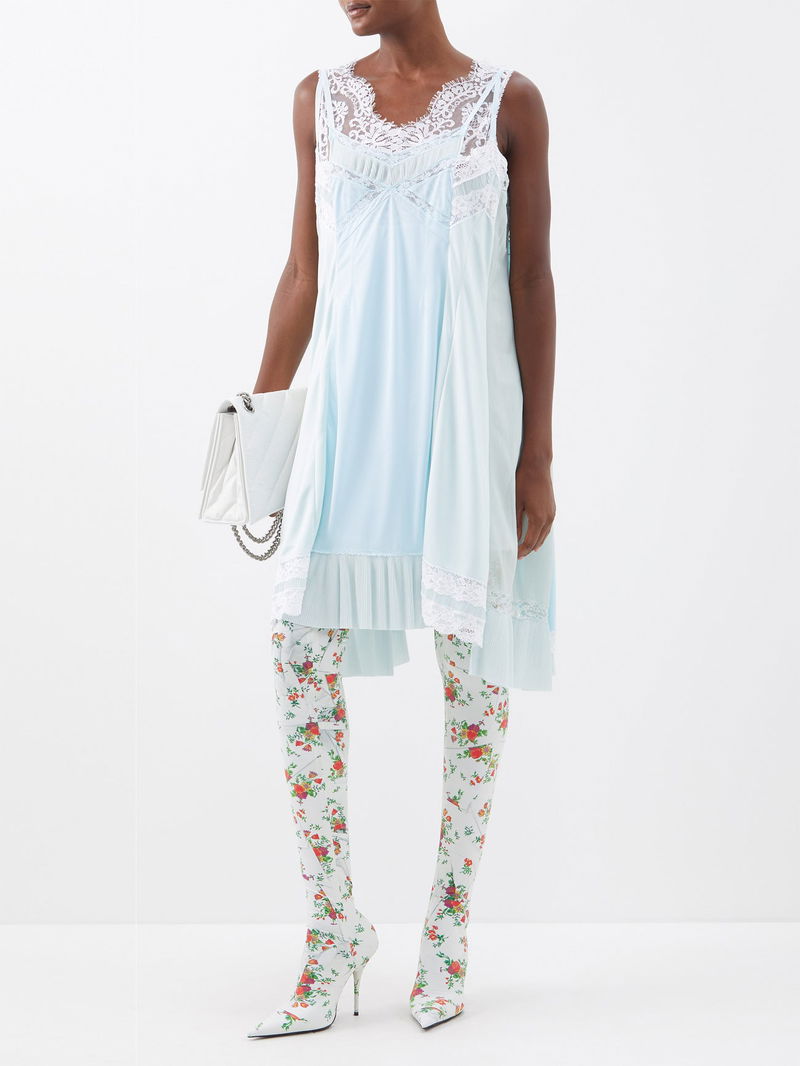 BALENCIAGA Patched Lace-Trim Satin Slip Dress | endource BALENCIAGA Patched Lace-Trim Satin Slip Dress | endource