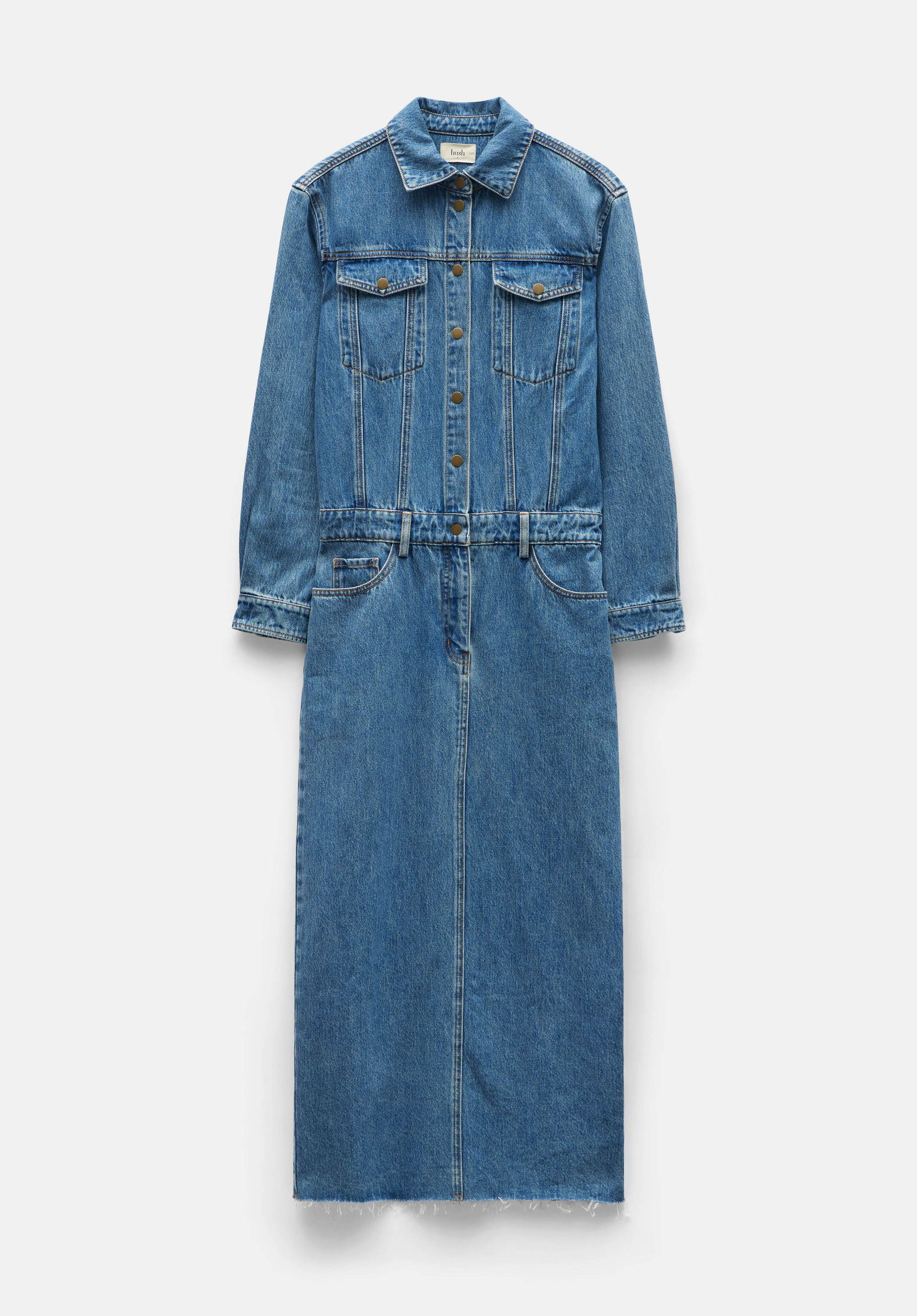 tate denim maxi dress HUSH Tate Denim Maxi Shirt Dress
