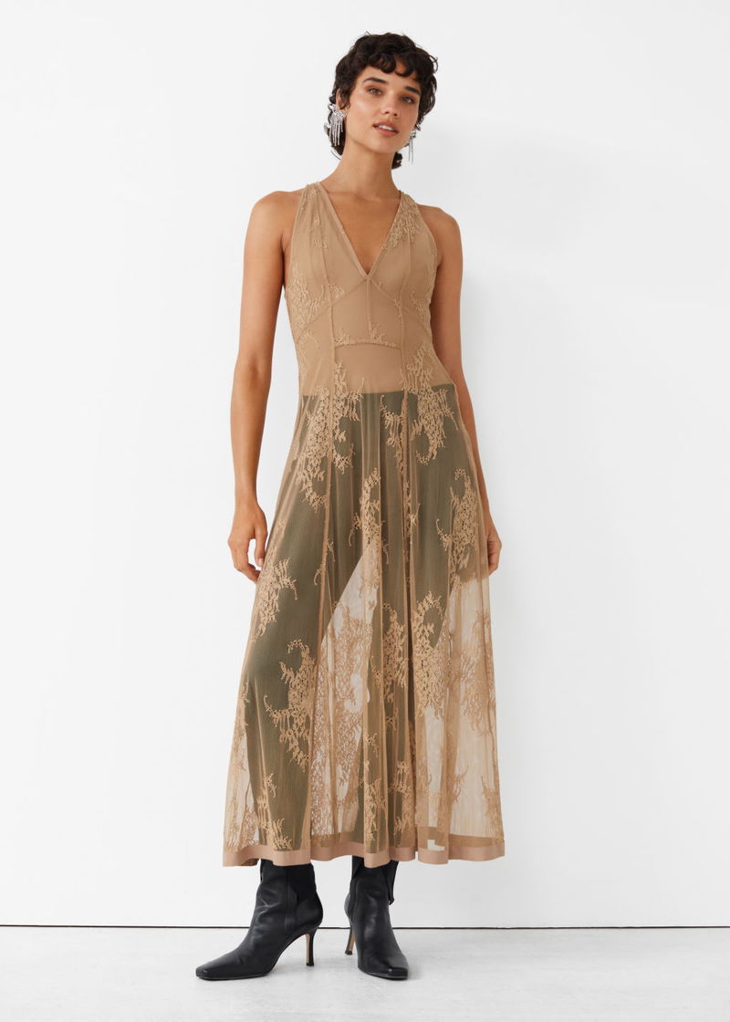 & OTHER STORIES Sheer Lace Midi Dress | endource