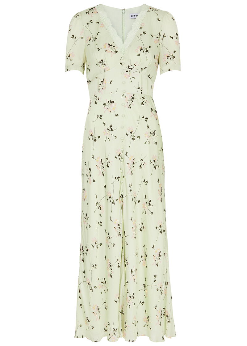 SELF-PORTRAIT Floral-Print Satin Midi Dress | endource SELF-PORTRAIT Floral-Print Satin Midi Dress | endource