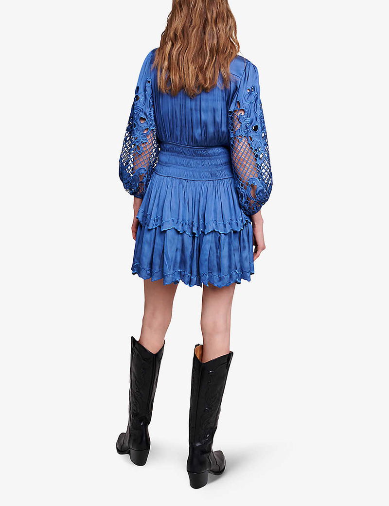 embroidered satin dress maje Short satin-look embroidered dress Purple For Women
