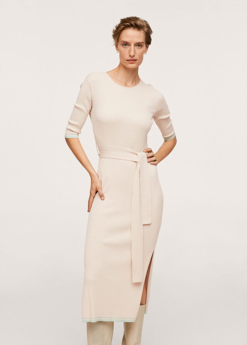 mango belt ribbed dress Belt knit dress - Women