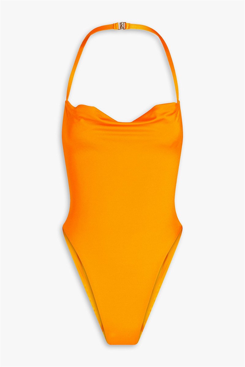 Orange Ra Helios halterneck belted swimsuit, Boteh