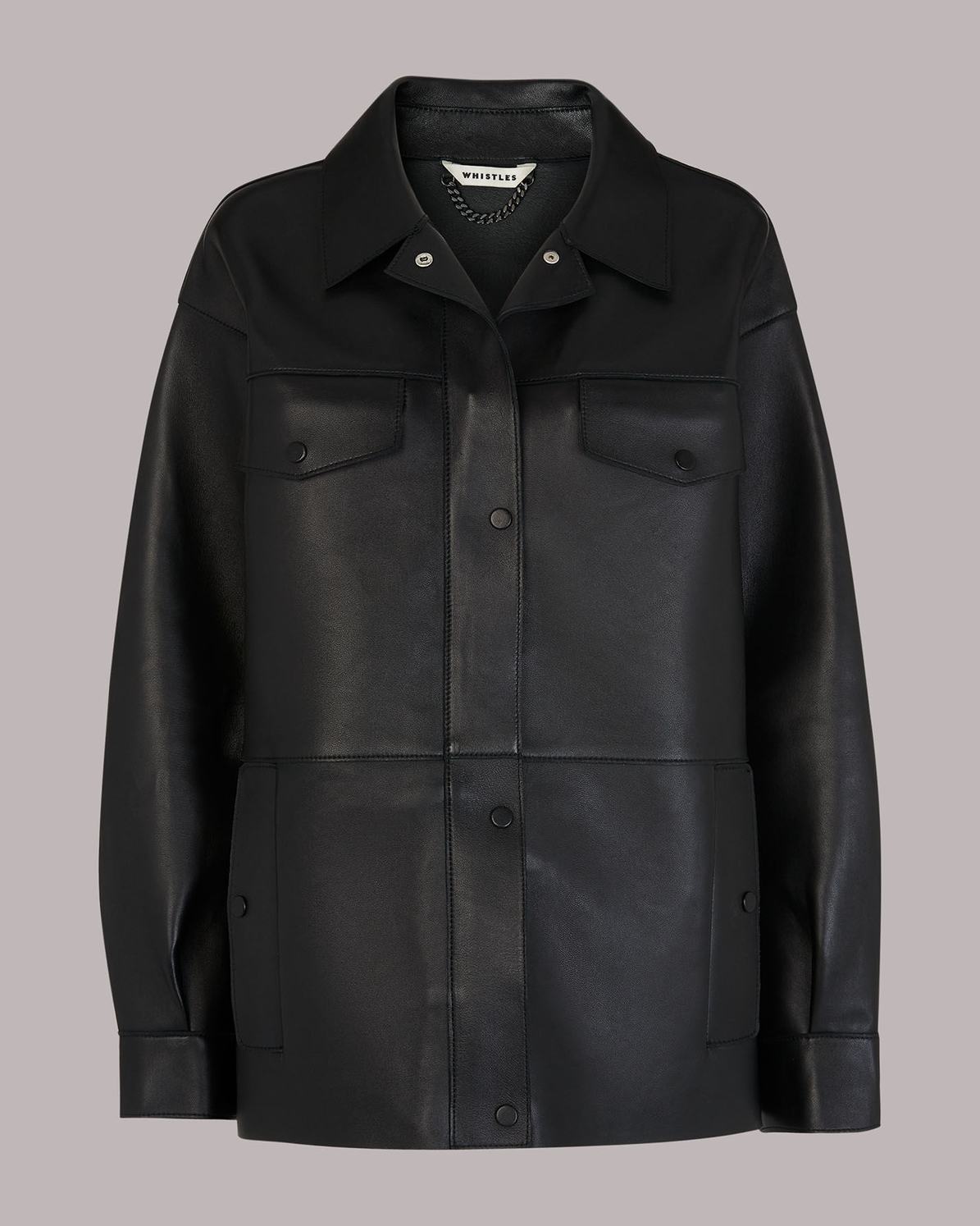 WHISTLES Clean Bonded Leather Jacket in Black Endource
