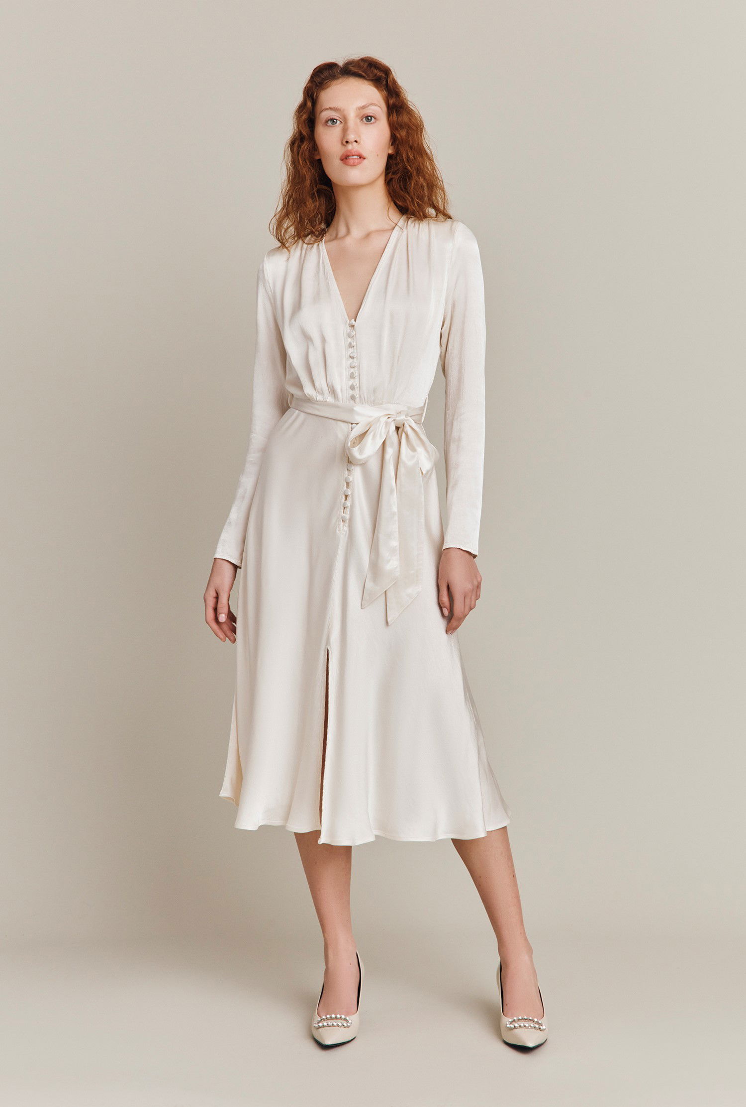 ghost meryl satin midi dress GHOST Meryl Satin Midi Dress