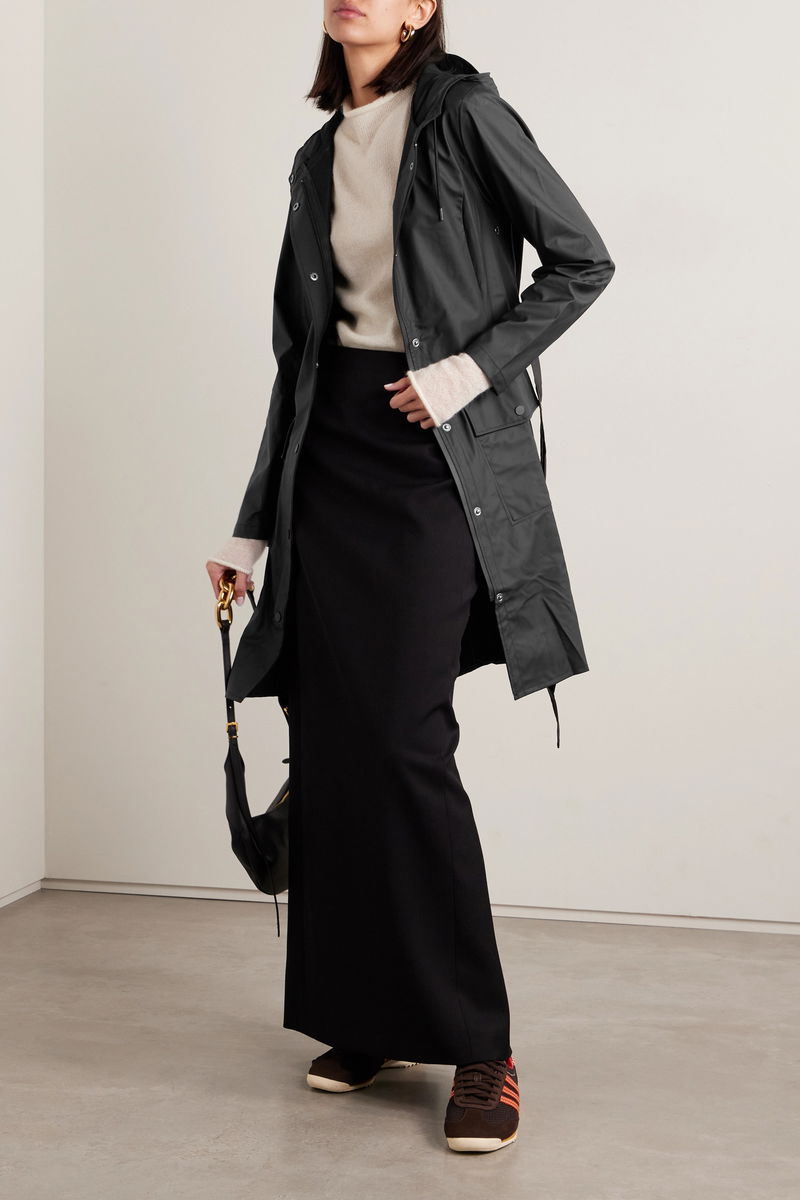 RAINS Hooded Belted Coated-Shell Jacket endource