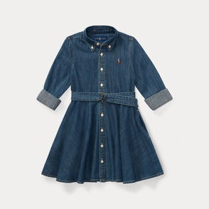 POLO RALPH LAUREN Belted Tiered Denim Shirtdress in Blue