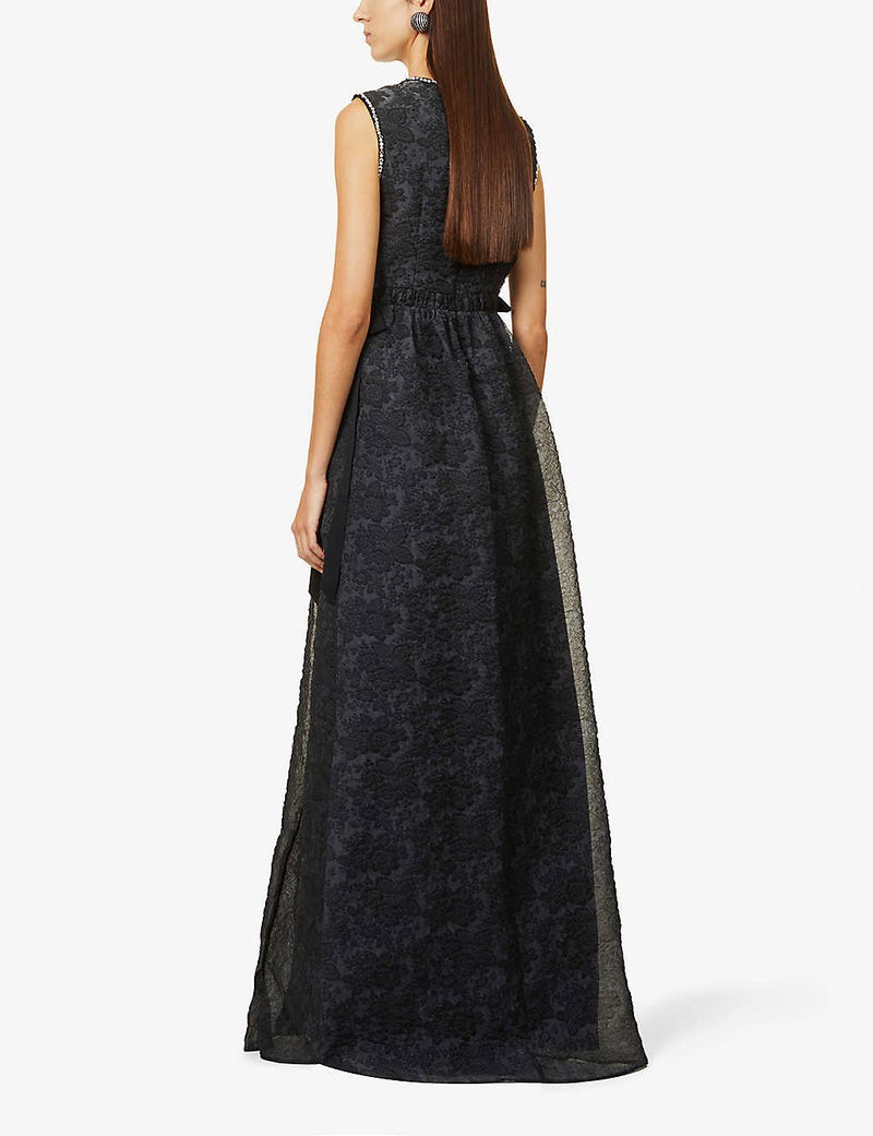 ERDEM Adele Floral-Overlay Woven Maxi Dress | endource ERDEM Adele Floral-Overlay Woven Maxi Dress | endource