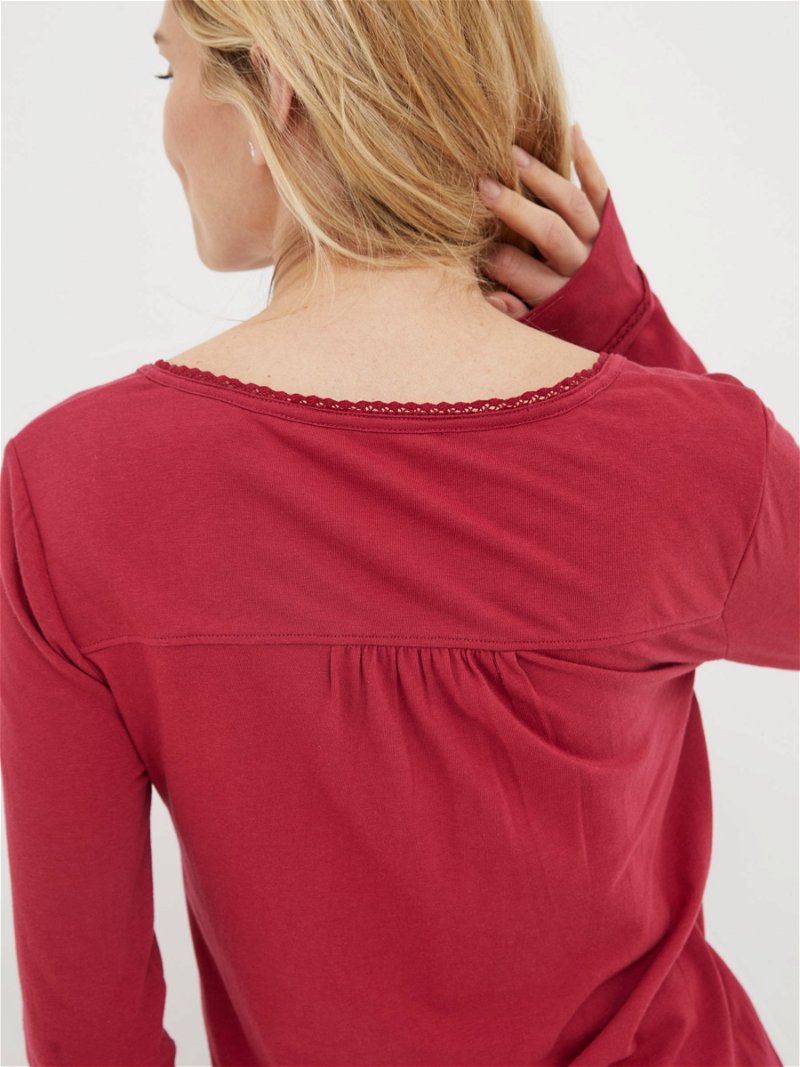 FAT FACE - - Fat Face RASPBERRY Lily Lace Henley Top - Size 6 to 14