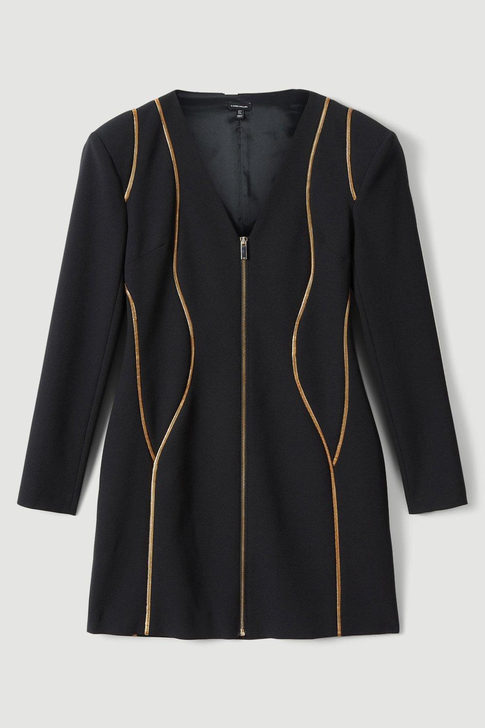 black dress with gold zipper Every curvy queen needs the perfect black dress Sleek fit, gold zipper detail, and all the confidence you need to own the room Sizes 1xl-3xl Cost-$369 Shop now at