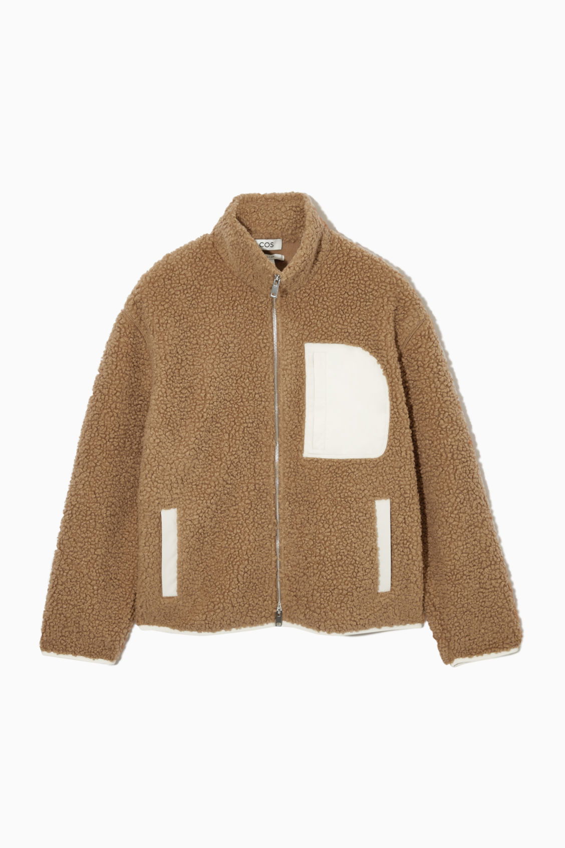 COS Relaxed-Fit Teddy Zip-Up Jacket in BEIGE / OFF-WHITE | Endource