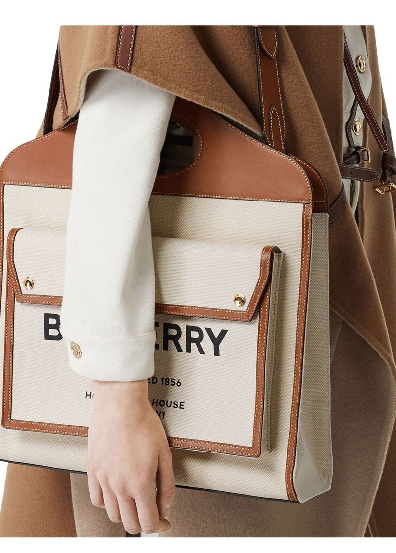 burberry medium two tone canvas and leather pocket bag