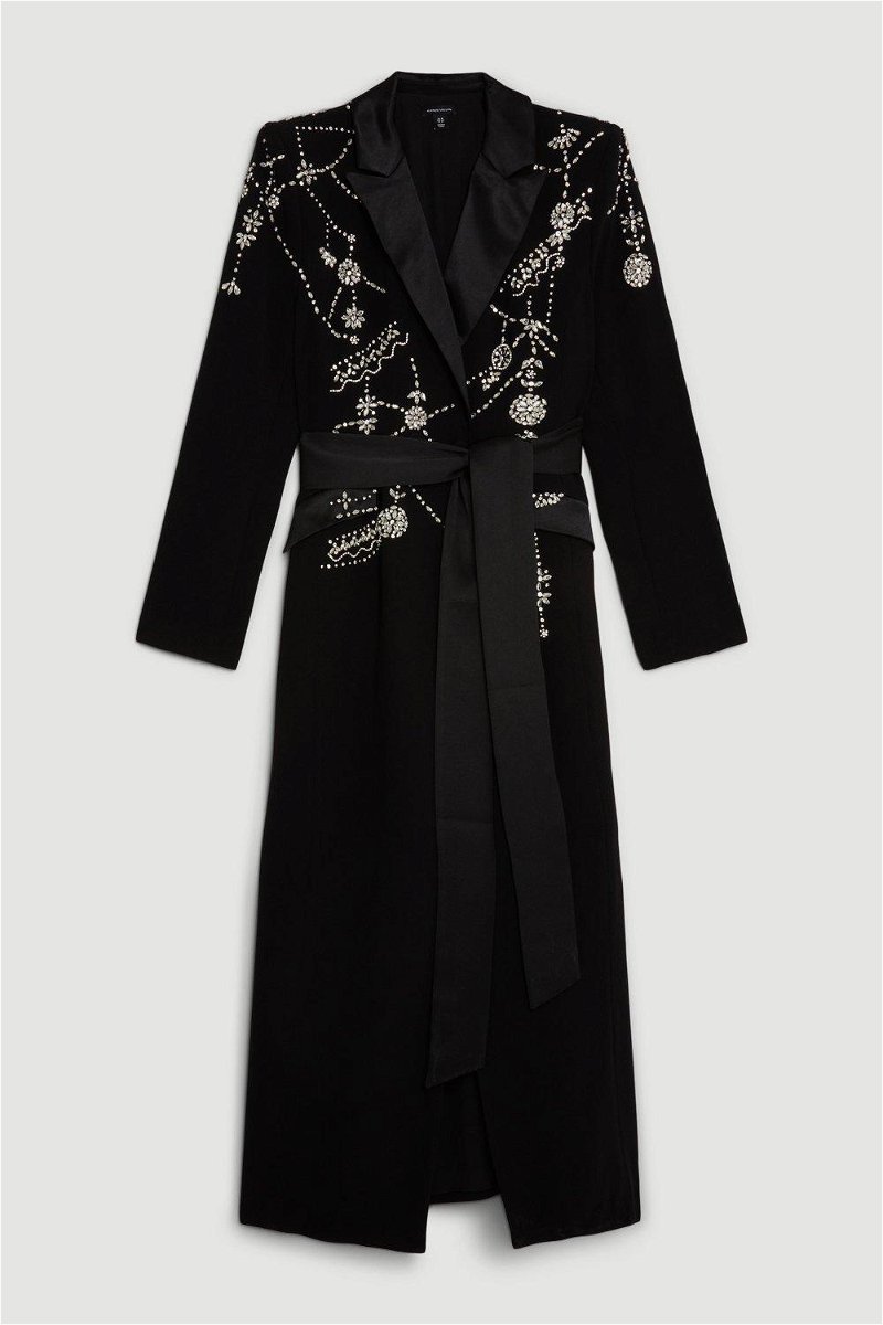 KAREN MILLEN Plus Size Crystal Embellished Woven Midaxi Blazer Dress in  Black