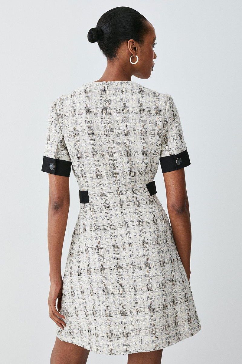 Karen Tweed Mini Dress - Black