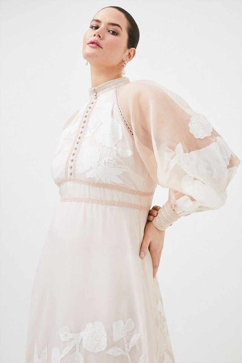Plus Size Applique Organdie Buttoned Woven Maxi Dress | Karen Millen