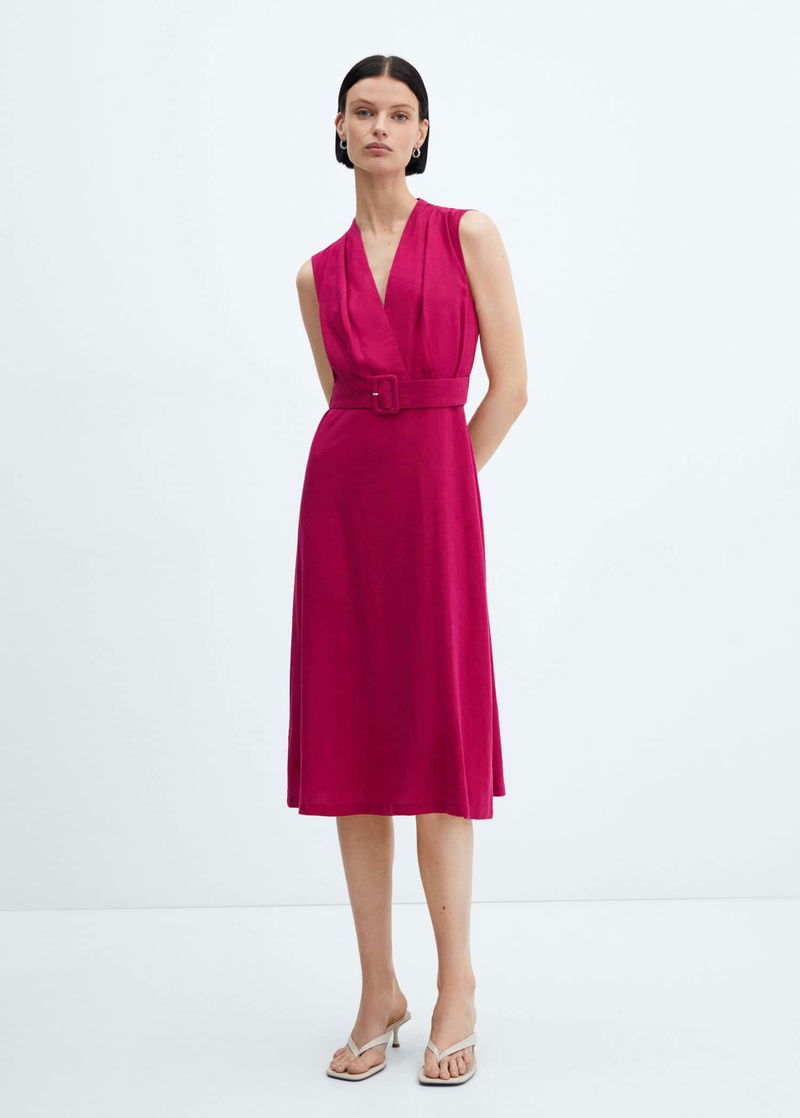 MANGO Belt Linen Dress | endource