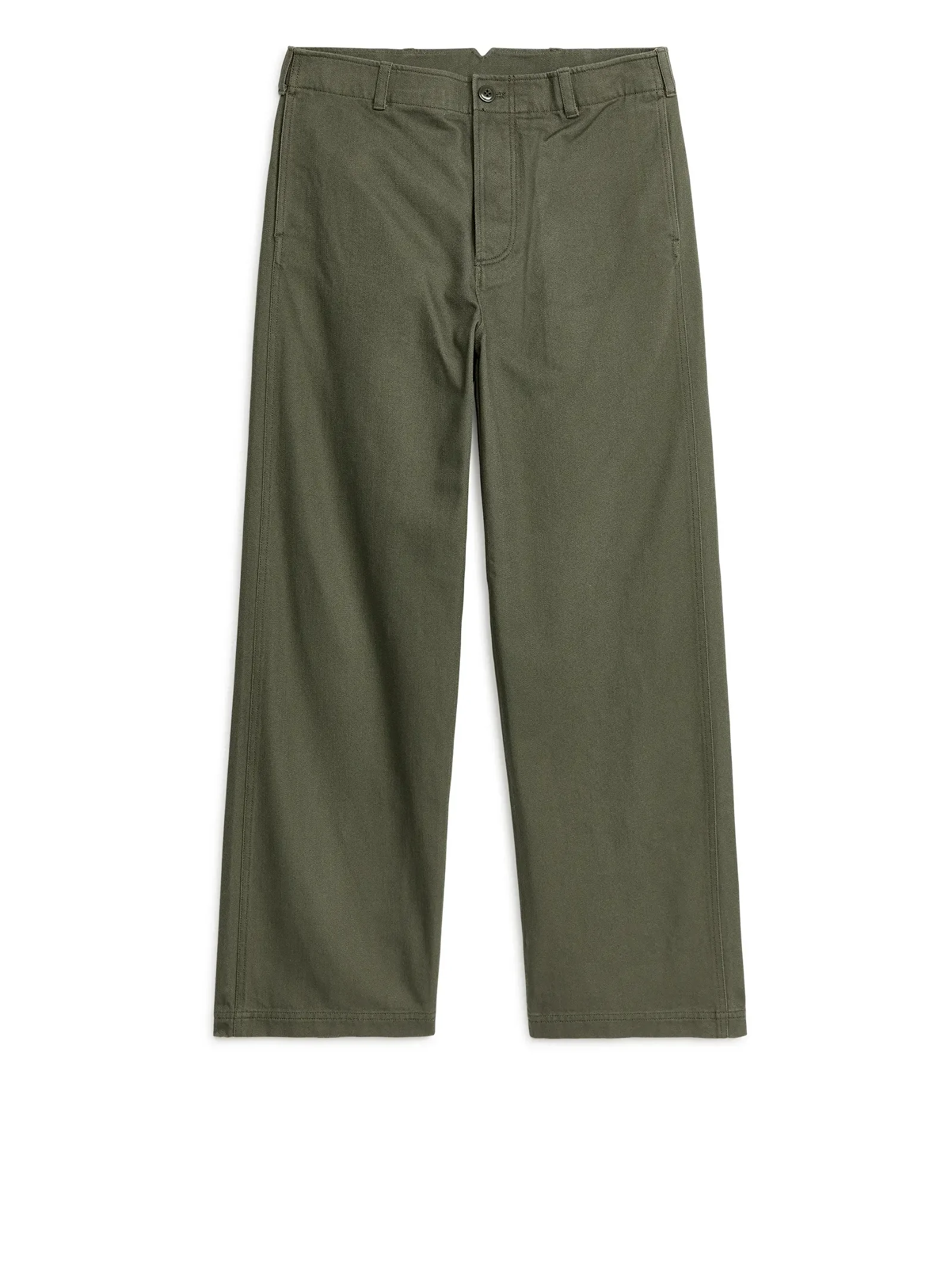 ARKET Buckle-Back Cotton Trousers in Khaki Green