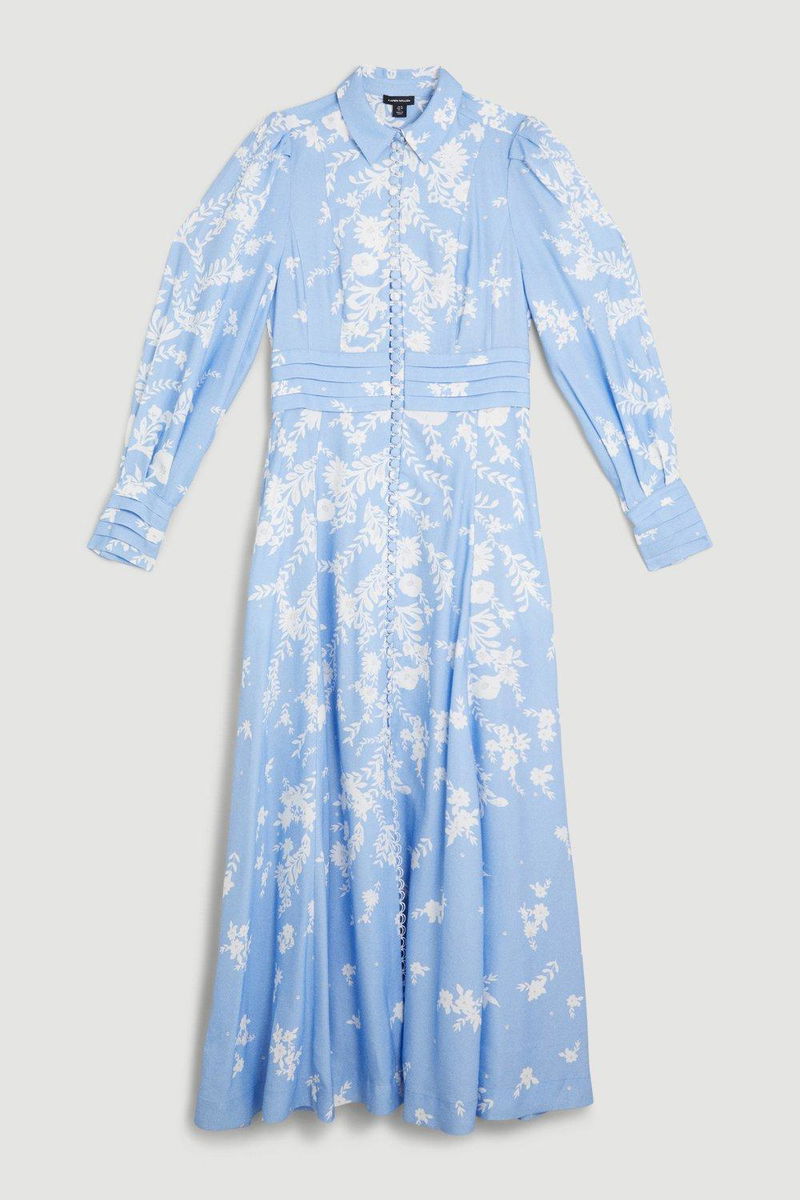 KAREN MILLEN Karen Millen x Lydia Millen - Linen Placement Floral Woven  Maxi Dress | endource