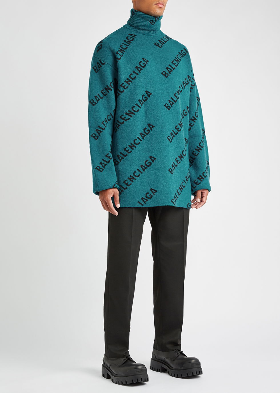 BALENCIAGA Logo-Intarsia Wool-Blend Jumper | endource