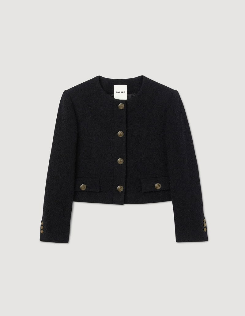 SANDRO Cropped Bouclé Wool Jacket endource