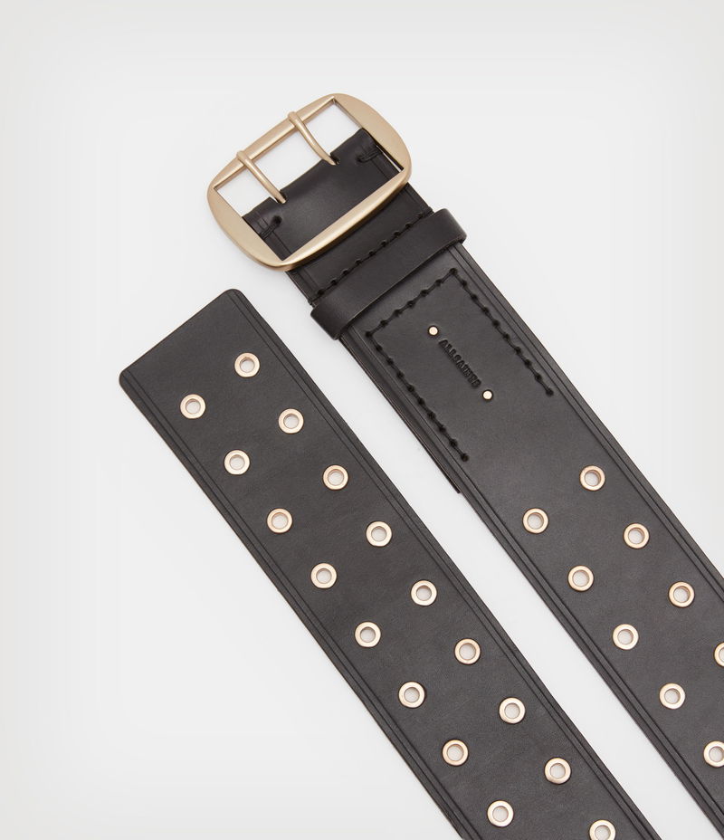 Daisie Leather Eyelet Belt BLACK/WARM BRASS