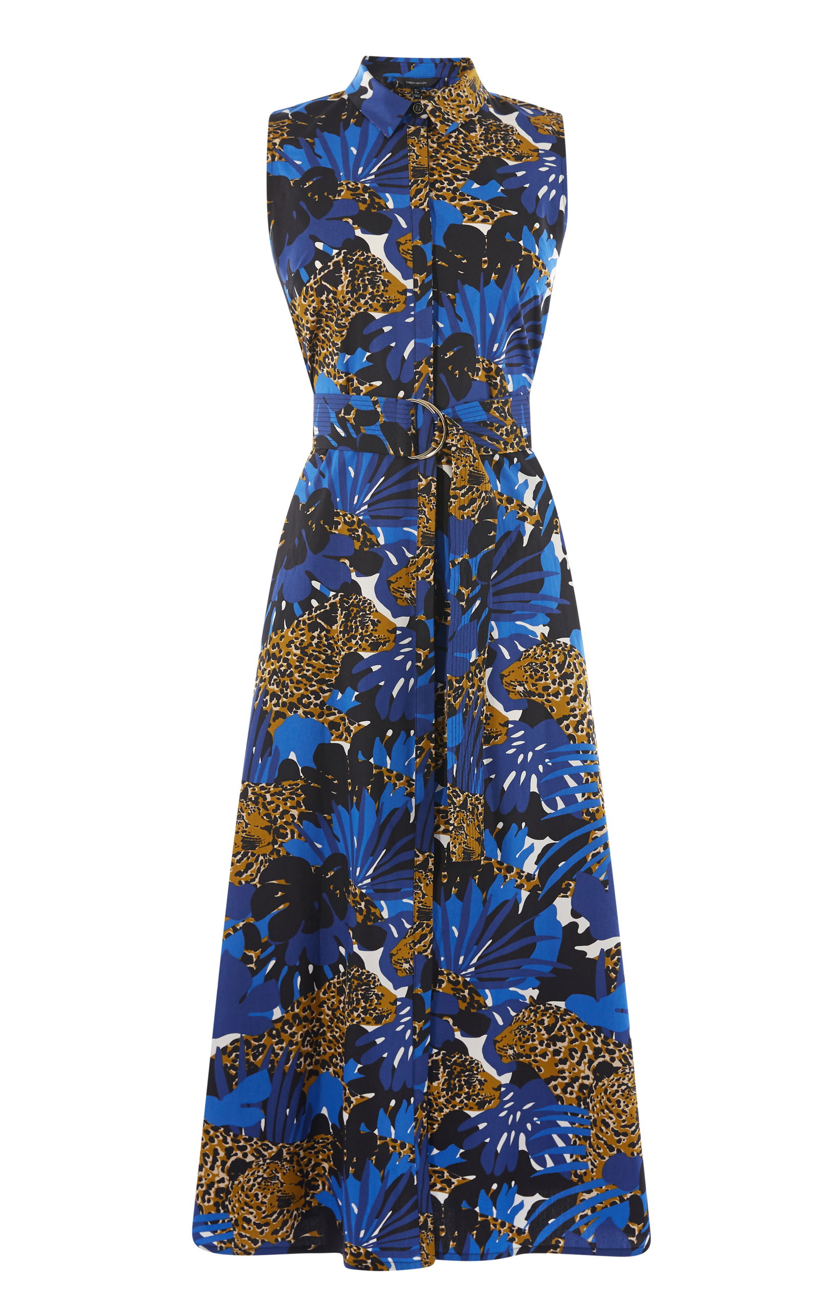 karen millen leopard print shirt dress Karen Millen Premium Viscose Linen Woven Shirt Dress With Gold Buckle Belt in Animal
