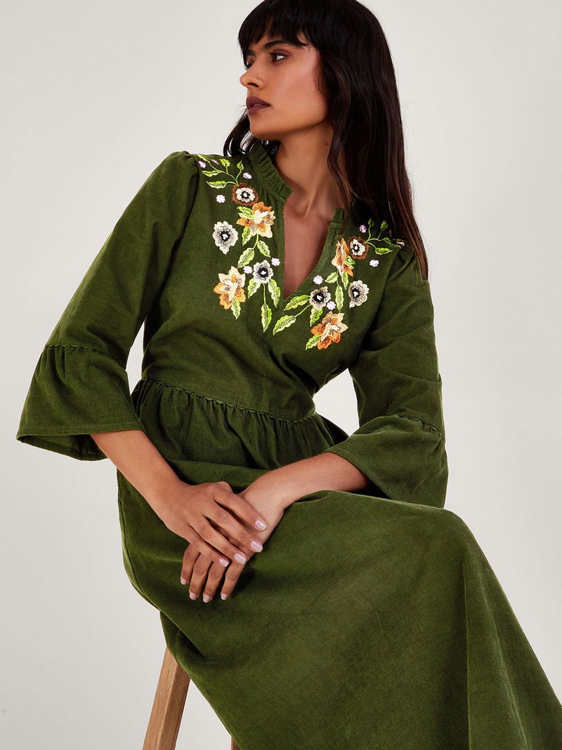 Monsoon Embroidered Floral Cotton Midi Dress