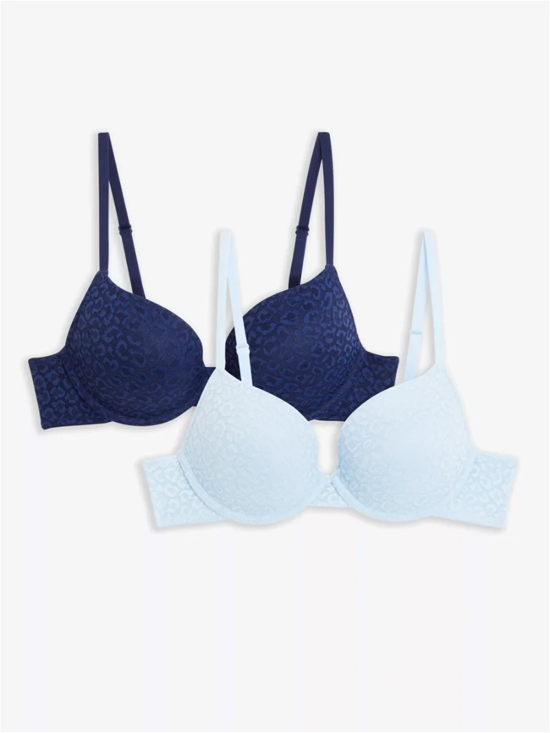 JOHN LEWIS ANYDAY Jaya Leo Lace Padded Bra, Pack Of 2 in Blue