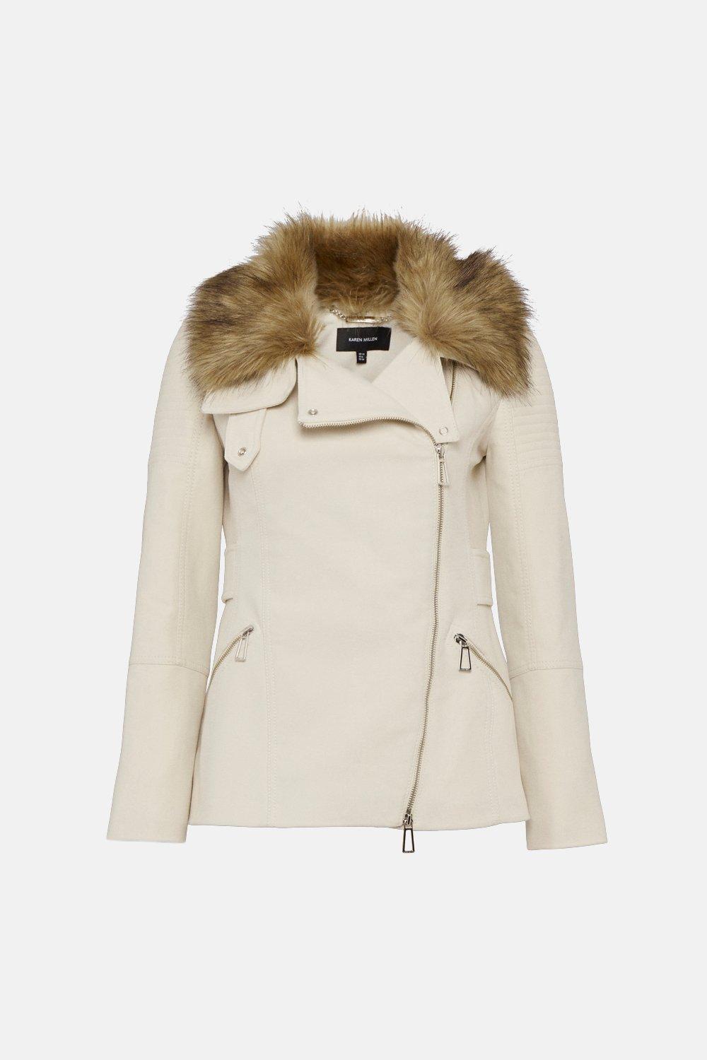 KAREN MILLEN Italian Moleskin Faux Fur Collar Jacket endource - Main Image