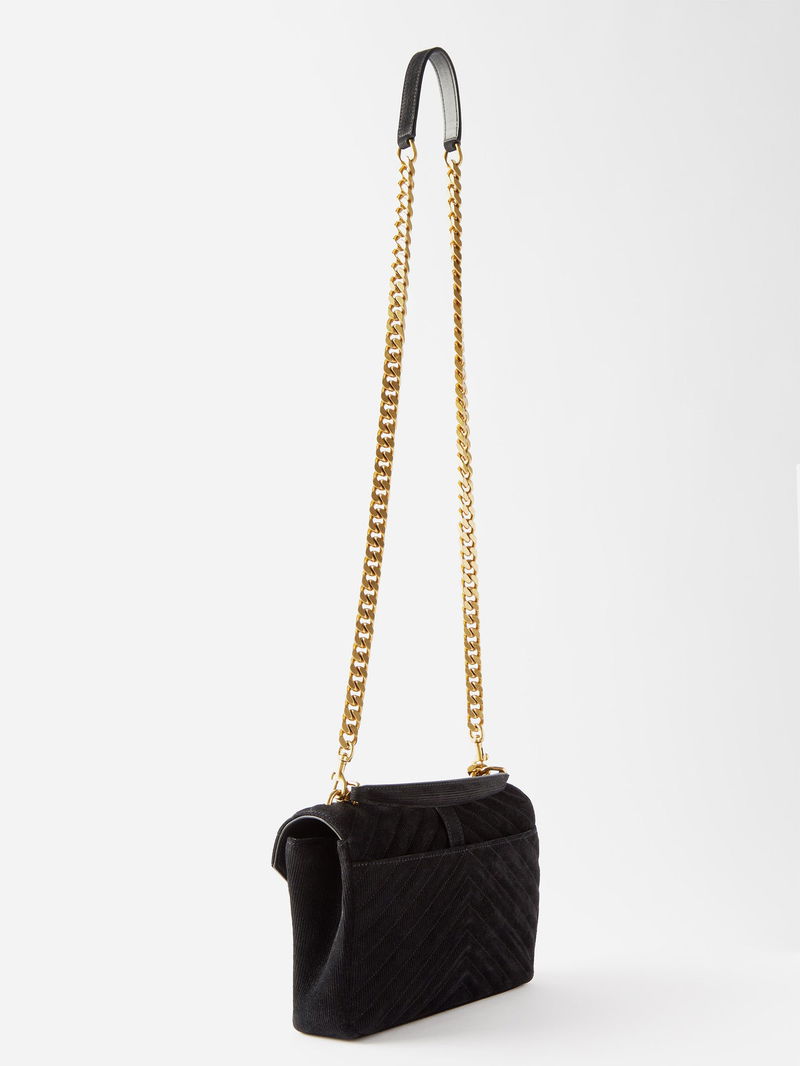 Black College medium YSL corduroy shoulder bag, Saint Laurent